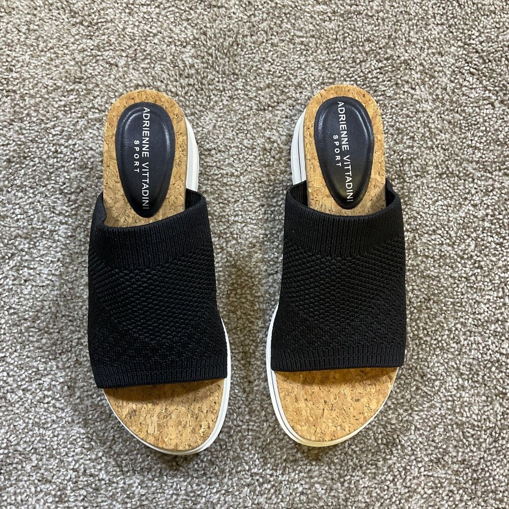 New Adrienne Vittadini Sport Cindee Sandals Comfort Slip On Black Stretch Sz‎ 8